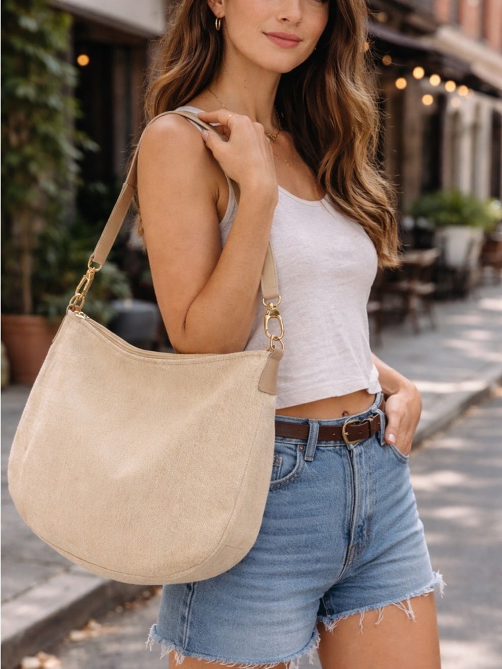 Tanner Italy Beige Canvas Shoulder Bag